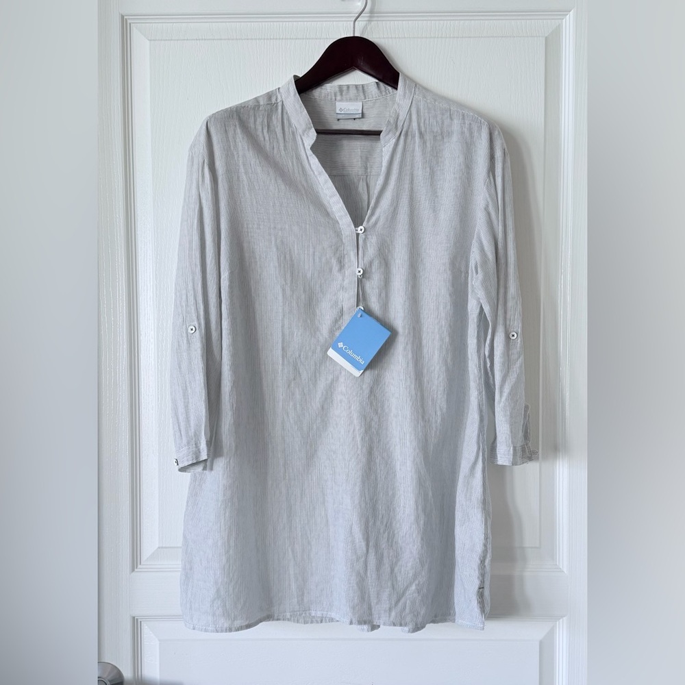 NWT Columbia 100% Cotton Lightweight Grey Striped Tunic Top